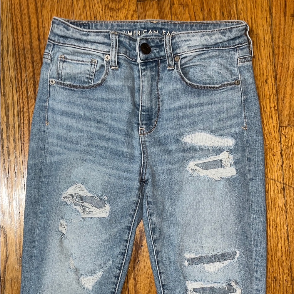 American Eagle Outfitters Super Stretch Hi Rise Skinny Distressed Jeans Size 4 - Picture 3 of 12